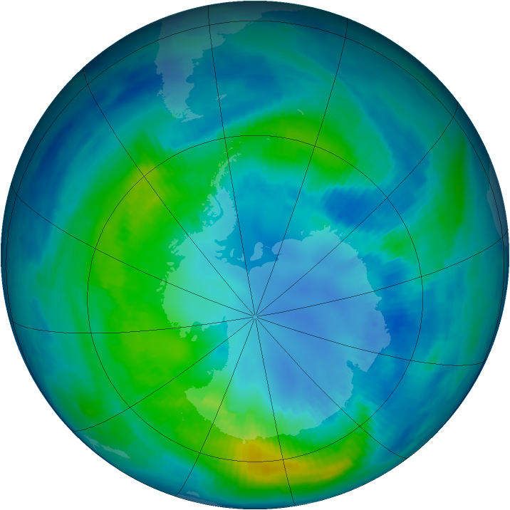 Antarctic ozone map for 21 April 1997